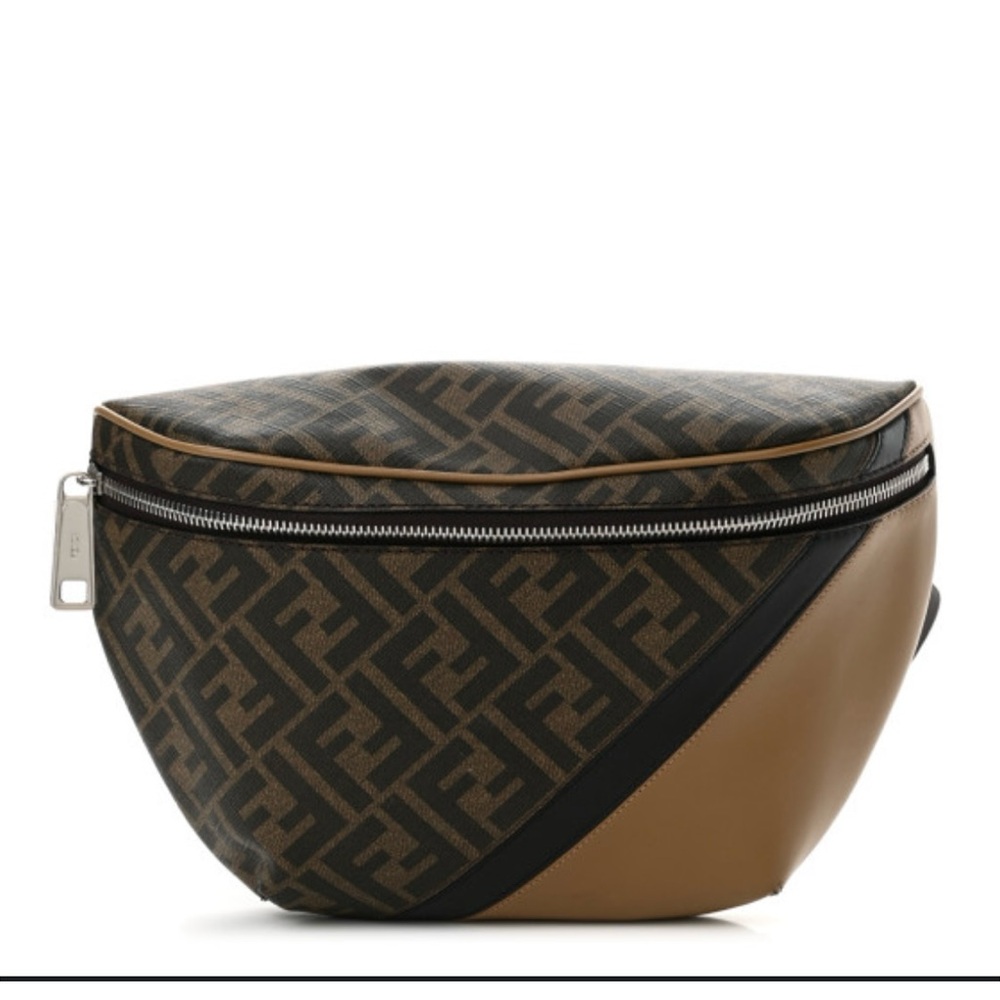 Fendi Brown and Black Belt Bag with Geometric Pattern